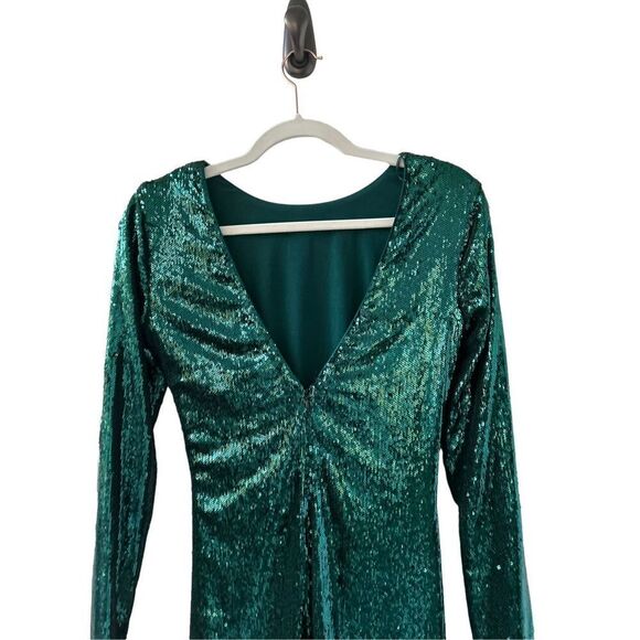 Dress The Population Emilia Sequin Long Sleeve Midi Dress Womens Green Small - Picture 9 of 11